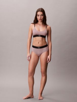 Graphic Monogram Microfiber Stretch Unlined Bralette, Mini Stepping Logo Bright Peach