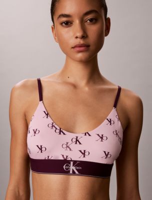 Graphic Monogram Microfiber Stretch Unlined Bralette, Smudge Ck Small Hawaii Orchid