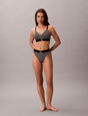 Graphic Monogram Microfiber Stretch Lightly Lined Bralette, Mini Stepping Logo Black