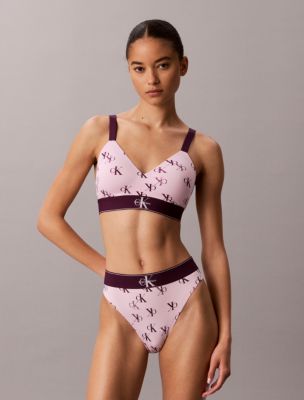 Graphic Monogram Microfiber Stretch Lightly Lined Bralette, Smudge Ck Small Hawaii Orchid