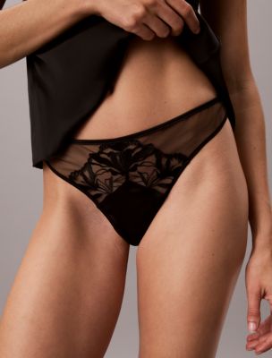 Трусы-стринги CK Black, кружево, цветочный принт — Calvin Klein, цвет: Чёрный — фото 2