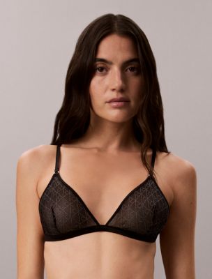 Женский сетчатый бюстгальтер-треугольник Calvin Klein без подкладки, с эмблемой, цвет: Чёрный — фото 4