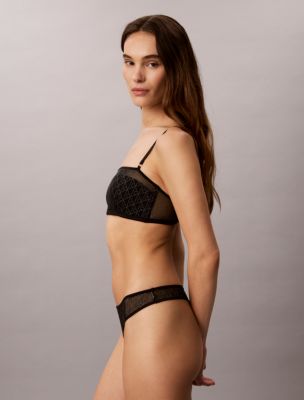 Женский бюстгальтер-бандо Calvin Klein с легкой чашкой, сетка, с эмблемой, цвет: Чёрный — фото 4