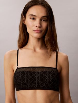 Женский бюстгальтер-бандо Calvin Klein с легкой чашкой, сетка, с эмблемой, цвет: Чёрный — фото 1