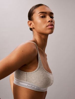 Бралетт Icon, хлопок, модал, в рубчик, в полоску — Calvin Klein, цвет: Серый меланжевый — фото 2