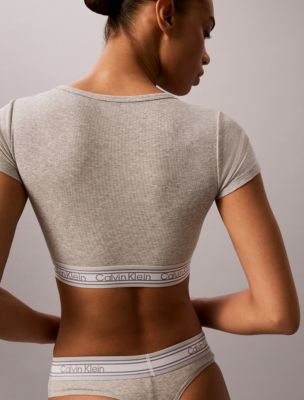 Бралетт Icon, хлопок, модал, в рубчик, в полоску — Calvin Klein, цвет: Серый меланжевый — фото 5