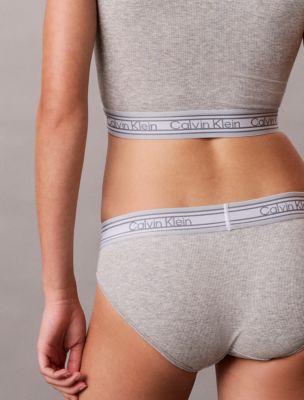 Трусы-бикини Icon, хлопок, модал, в рубчик, в полоску — Calvin Klein, цвет: Серый меланжевый — фото 4