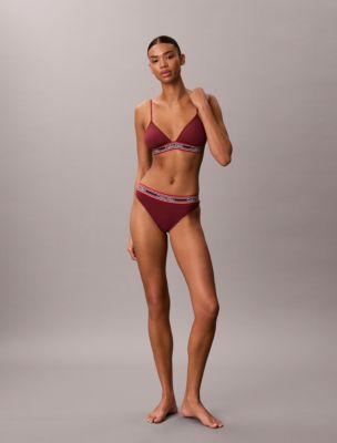 Трусы-стринги Icon, хлопок, модал, в рубчик, в полоску — Calvin Klein, цвет: Красный — фото 2