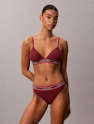 Трусы-стринги Icon, хлопок, модал, в рубчик, в полоску — Calvin Klein, цвет: Красный