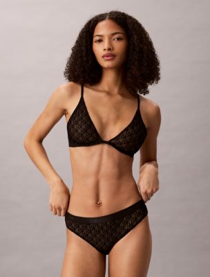 Бра Emblem Flocked, мягкая чашка, глубокий вырез, сетка — Calvin Klein, цвет: Чёрный — фото 1