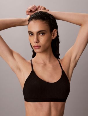 Embossed Emblem Lightly Lined Bralette, Black