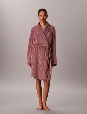 Fluffy Embroidered Logo Robe, Varick Violet