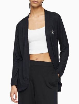 Aurora Comfort CK Logo Open Front Sleep Cardigan, Black