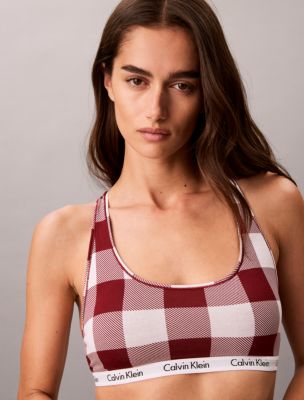 Carousel Cotton Stretch Lightly Lined Bralette, Small Buffalo Check Syrah White