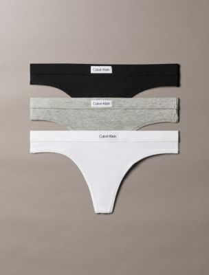 Cotton Stretch Comfort 3-Pack Thong, Black / Grey Heather / White