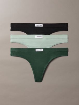 Cotton Stretch Comfort 3-Pack Thong, Black/Kells Green/Sage Meadow