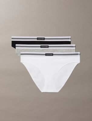 Cotton Stretch Jacquard Logo Patch 3-Pack Bikini, Black / White / Grey Heather
