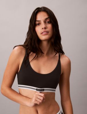 Cotton Stretch Jacquard Logo Patch Lightly Lined Bralette, Black