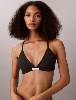 Classic Comfort Cozy Waffle Lightly Lined Triangle Bra, Charcoal Heather