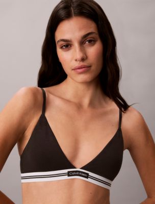 Cotton Stretch Jacquard Logo Patch Lightly Lined Triangle Bralette, Black