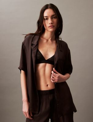 Pure Sheen Button-Down Sleep Shirt, Espresso
