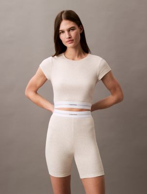Cotton Stretch Rib Bike Shorts, Oatmeal Heather
