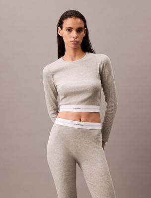 Cotton Stretch Rib Cropped T-Shirt, Grey Heather