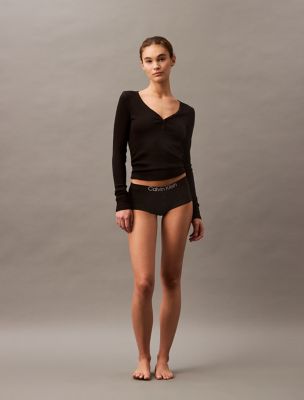 Cotton Stretch Rib Henley T-Shirt, Black