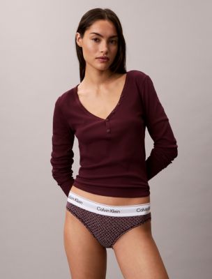Cotton Stretch Rib Henley T-Shirt, Dark Berry