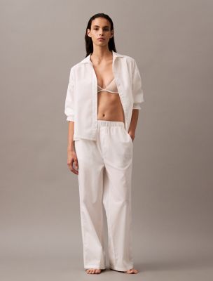 Cotton Poplin Wide Leg Pants, Classic White