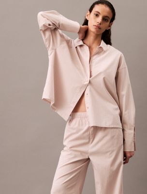 Cotton Poplin Relaxed Sleep Button-Down Shirt, Morn