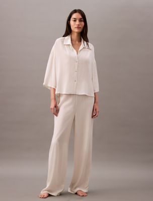 Woven Viscose Sleep Pants, Textured Stripe Pelican