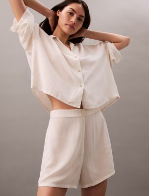 Woven Viscose Sleep Shorts, Textured Stripe Pelican