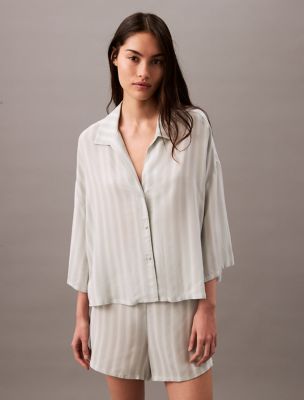 Woven Viscose Sleep Shorts, Judd Light Stripe Sky Grey