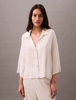 Woven Viscose Button-Down Short Sleeve Shirt, Pelican Stripe