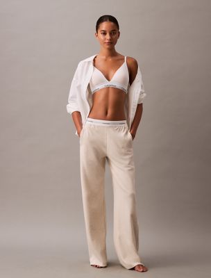Terry Lounge Wide Leg Pants, Oatmeal Heather