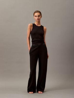 Terry Lounge Wide Leg Pants, Black