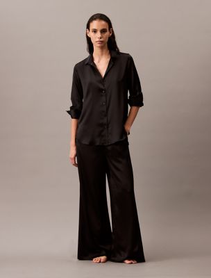 Satin Button-Down Shirt, Black