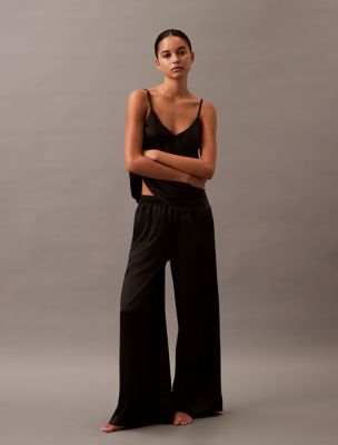 Pantalon de pyjama à jambe large en satin, noir