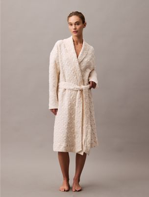 Terry Lounge Quilted Jacquard Robe, Ivory