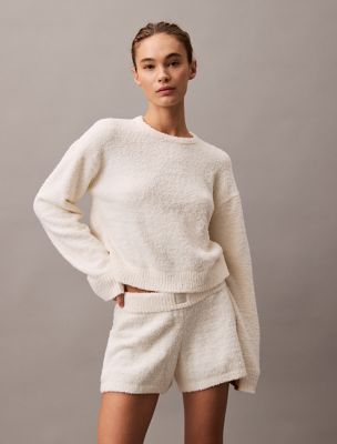 Plush Pull-On Sleep Shorts, Ivory