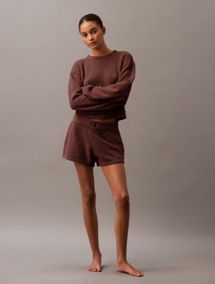 Plush Pull-On Sleep Shorts, Truffle Brown