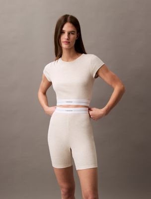 Cotton Stretch Rib Cropped Tee, Oatmeal Heather