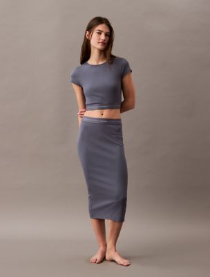 Cotton Stretch Rib Skirt, Grisaille