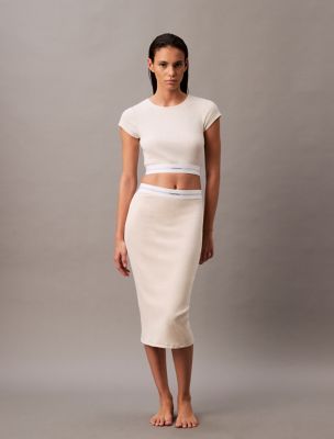 Jupe côtelée en coton extensible, avoine chiné