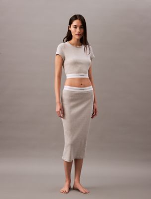 Jupe côtelée en coton extensible, gris chiné