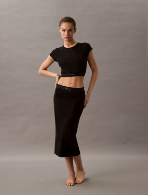 Cotton Stretch Rib Skirt, Black