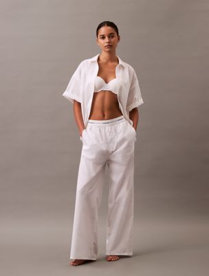 Cotton Poplin Logo Waistband Pants, Classic White