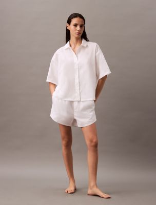 Cotton Poplin Lounge Shorts, Classic White