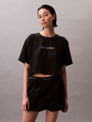 Short de nuit en popeline à logo Pride, noir